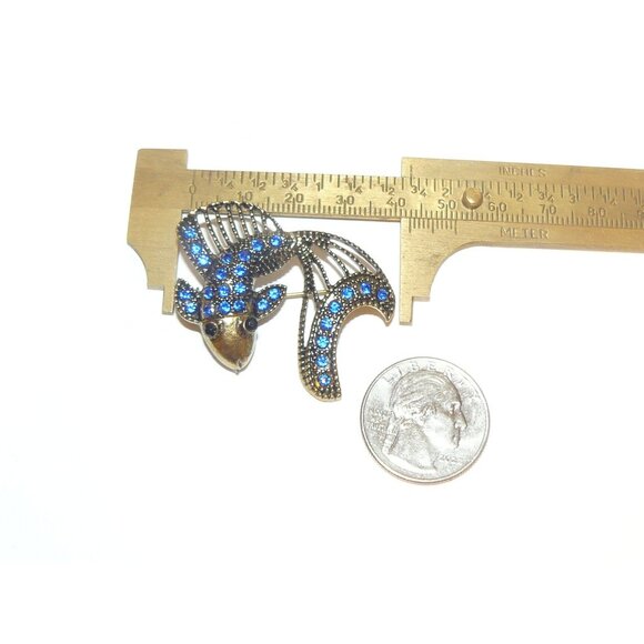Large Statement Vintage Blue Rhinestone Fish Brooch - Picture 6 of 7